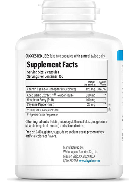 Wakunaga, Kyolic, Circulation Health, Vitamine E, Cayenne, Hawthorn Formula 106, 300 Capsules