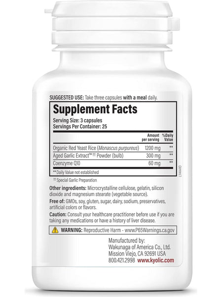 Wakunaga, Kyolic, Red Yeast Rice CoQ10, Formula 114, 75 Capsules