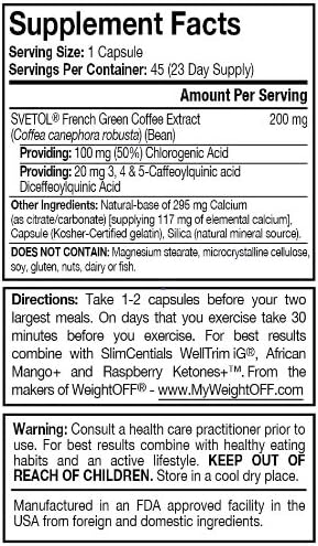Wakunaga, Kyolic, Svetol French Green Coffee Bean Extract 200 mg, 45 Capsules