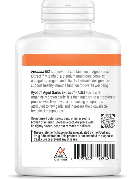 Wakunaga, Kyolic, Immune Support, Vitamin C, Astragalus, Mushrooms, Oregano Formula 103, 300 Capsules
