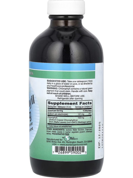 World Organic, Chlorophyll from Alfalfa, Liquid Chlorophyll, Nature's Own, 100 mg, 8 fl oz
