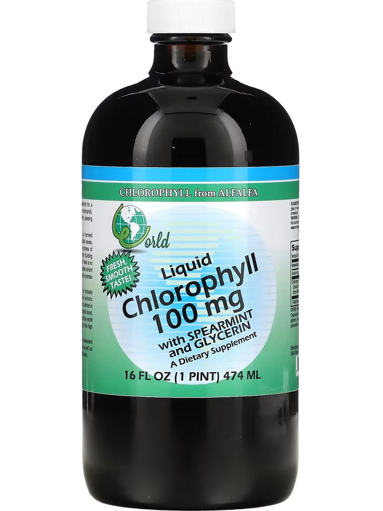 World Organic, Chlorophyll from Alfalfa, Liquid Chlorophyll with Spearmint and Glycerin, 100 mg, 16 fl oz