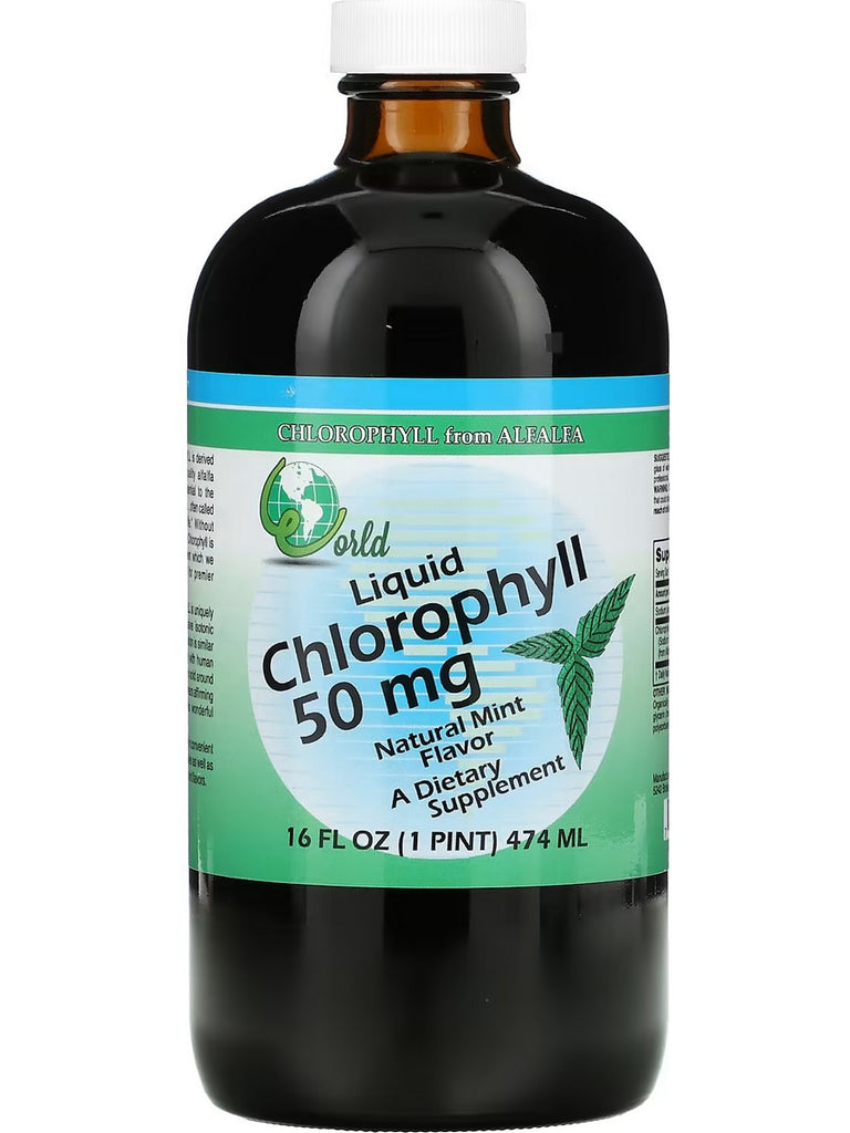 World Organic, Chlorophyll from Alfalfa, Liquid Chlorophyll, Natural Mint, 50 mg, 16 fl oz