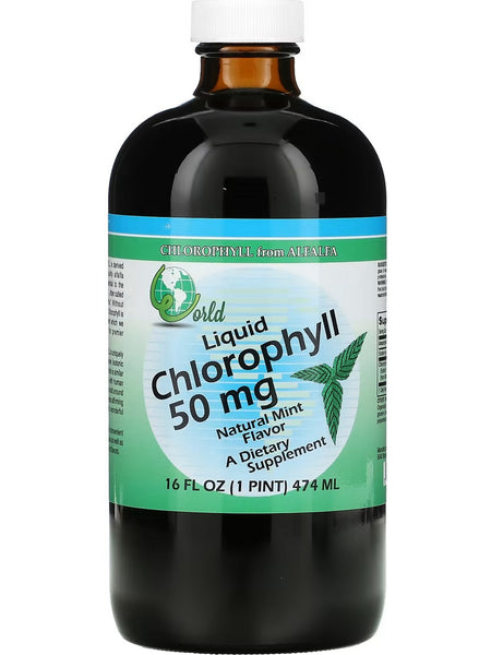World Organic, Chlorophyll from Alfalfa, Liquid Chlorophyll, Natural Mint, 50 mg, 16 fl oz