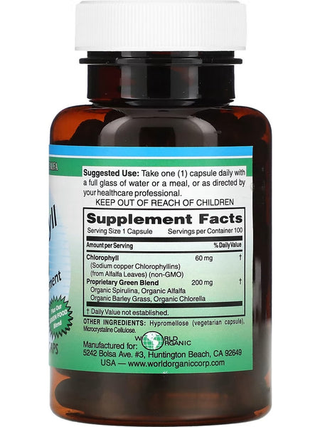 World Organic, Chlorophyll, 60 mg, 100 Vegetarian Caps