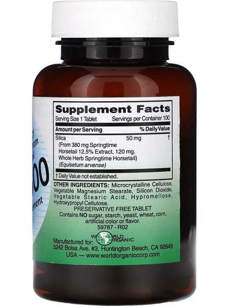 World Organic, Silica 500, 100 Tablets