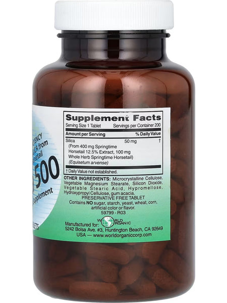 World Organic, Silica 500, 200 Tablets