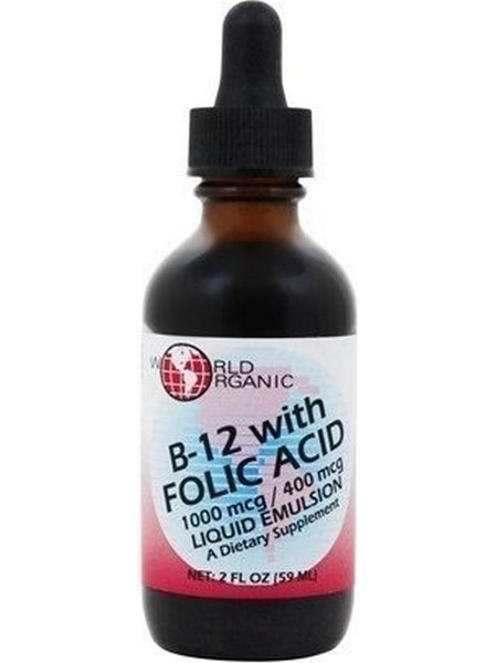 World Organic, B-12 With Folic Acid, 1000 mcg/400 mcg, 2 fl oz