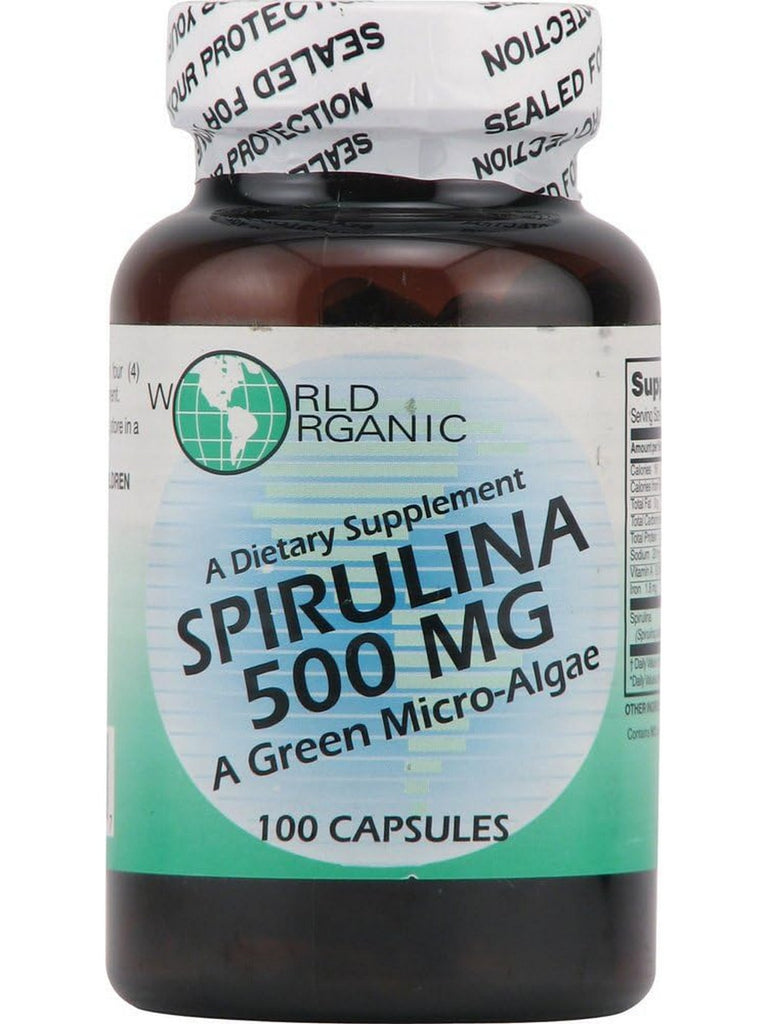 World Organic, Spirulina, 500 mg, 100 Capsules