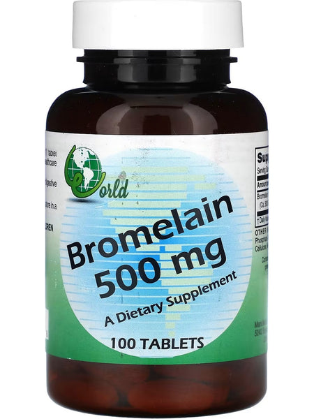 World Organic, Bromelain, 500 mg, 100 Tablets