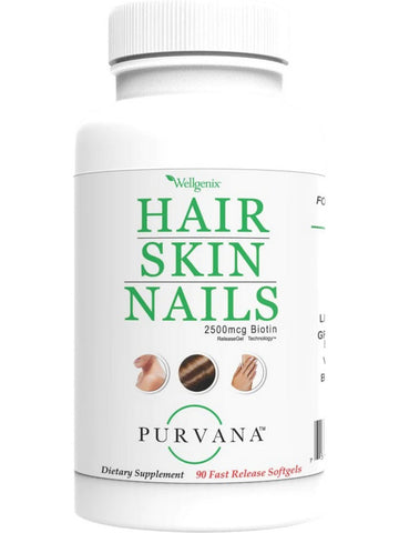 Wellgenix, Purvana Hair, Skin, and Nails, 2500 mcg, 90 Fast Release Softgels