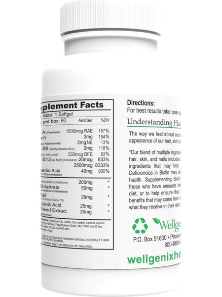Wellgenix, Purvana Hair, Skin, and Nails, 2500 mcg, 90 Fast Release Softgels