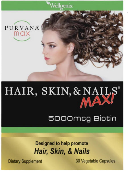 Wellgenix, Purvana Max Hair, Skin, and Nails, 5000 mcg, 30 Vegetable Capsules