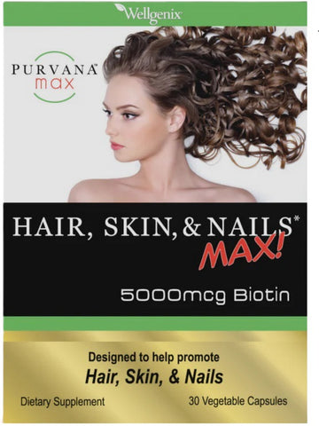 Wellgenix, Purvana Max Hair, Skin, and Nails, 5000 mcg, 30 Vegetable Capsules