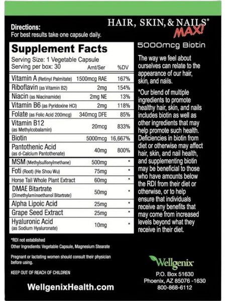 Wellgenix, Purvana Max Hair, Skin, and Nails, 5000 mcg, 30 Vegetable Capsules