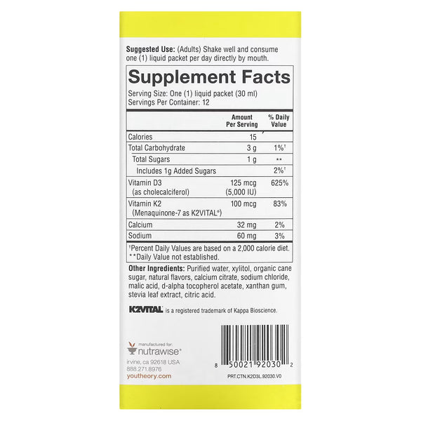 Youtheory, K2D3 On The Go, Liquid, Peach, 12 Packets