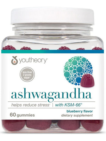 Youtheory, Ashwagandha Gummies, Blueberry, 60 Gummies