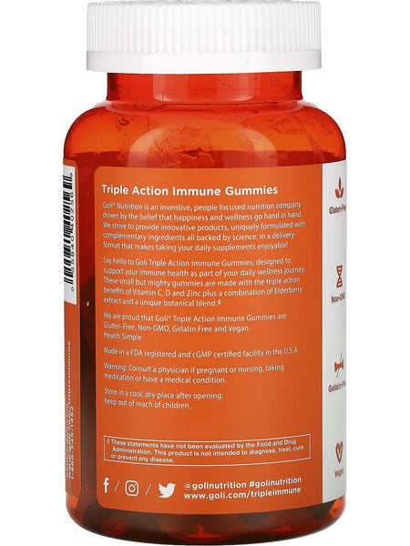Goli Nutrition, Triple Action Immune Gummies, Elderberry Extract, 60 Gummies