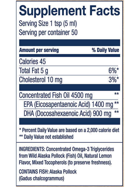 Wiley's Finest, Peak Omega-3 Liquid, Natural Lemon, 8.45 fl oz