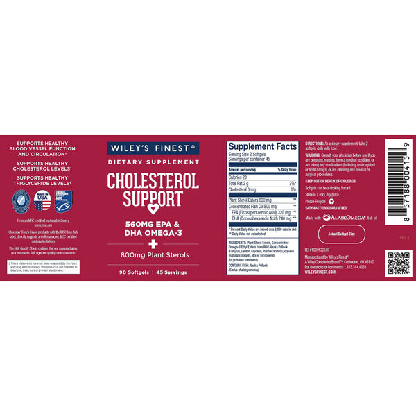 Wiley's Finest, Cholesterol Support, 90 Softgels