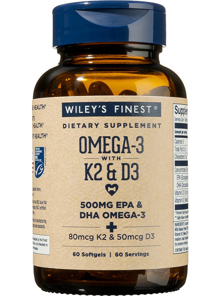 Wiley's Finest, Omega-3 with K2 & D3, 60 Softgels