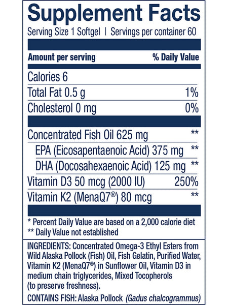 Wiley's Finest, Omega-3 with K2 & D3, 60 Softgels