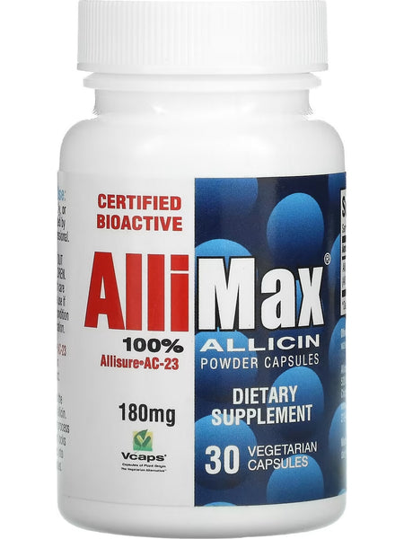 Allimax Nutraceuticals, Allimax 100% Allicin Powder Capsules, 180 mg, 30 Vegetarian Capsules