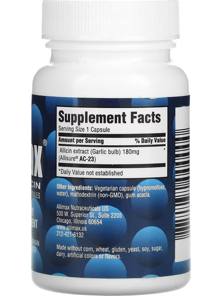 Allimax Nutraceuticals, Allimax 100% Allicin Powder Capsules, 180 mg, 30 Vegetarian Capsules