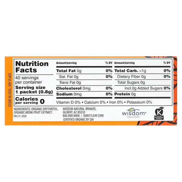 SweetLeaf, SweetLeaf Organic Monk Fruit Powder Sweetener, 40 packets