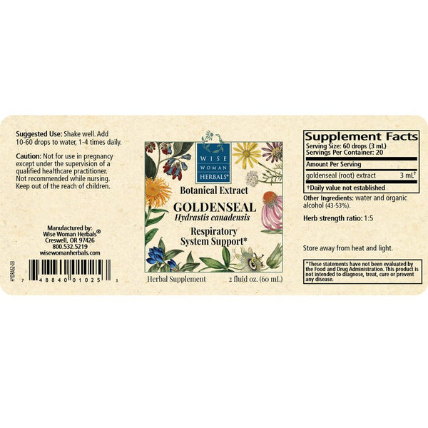 Wise Woman Herbals, Goldenseal (Hydrastis canadensis, 2 fl oz