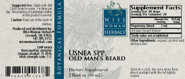 Wise Woman Herbals, Usnea, Old Man's Beard (Usnea spp.), 2 fl oz