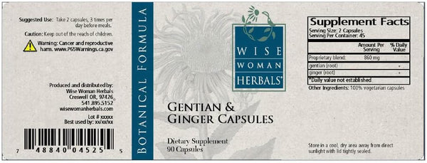 Wise Woman Herbals, Gentian & Ginger Capsules, 90 Capsules