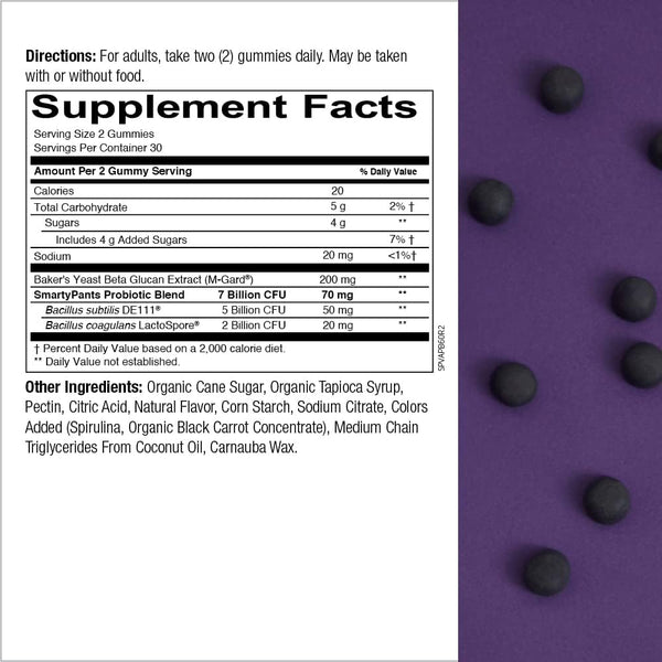 SmartyPants Vitamins, Adult Prebiotic and Probiotic Immunity Formula, 7 Billion CFU, Blueberry, 60 Gummies