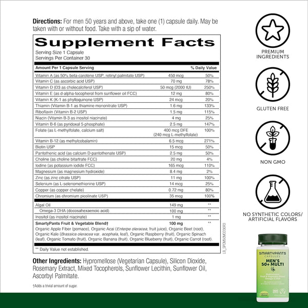 SmartyPants Vitamins, Men's 50+ Multi, 30 Vegetarian Capsules