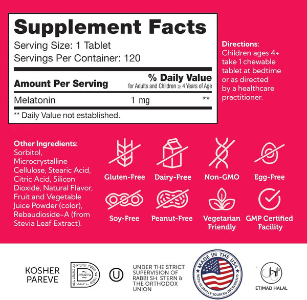 Advanced Nutrition by Zahler, Junior Melatonin, 120 Chewable Tablets