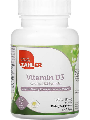 Advanced Nutrition by Zahler, Vitamin D3 Softgels, 5000 IU, 120 Softgels