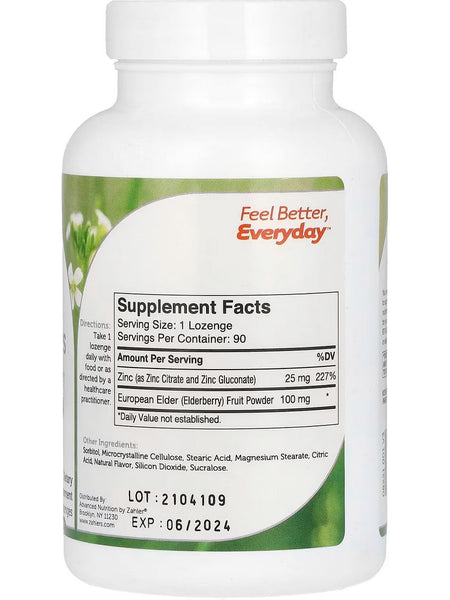 Advanced Nutrition by Zahler, Zinc + Elderberry Lozenges, 90 Lozenges