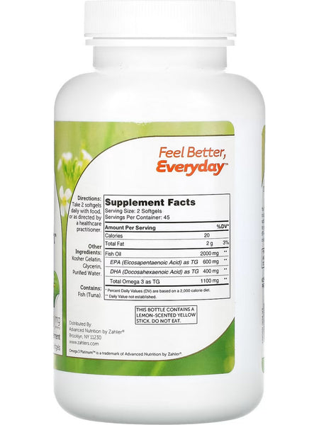 Advanced Nutrition by Zahler, Omega 3 Platinum, 90 Softgels