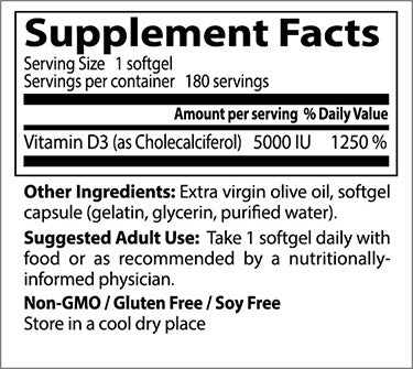 Doctor's Best, Vitamin D3, 5000IU, 180 soft gels
