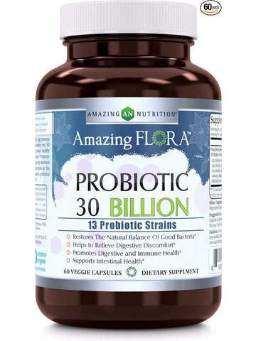 Amazing Flora, Probiotic 30 Billion, 13 Strains, 60 Veggie Capsules