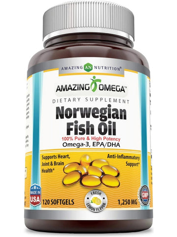 Amazing Omega, Norwegian Fish Oil, 1250 mg, Fresh Lemon Flavor, 120 Softgels