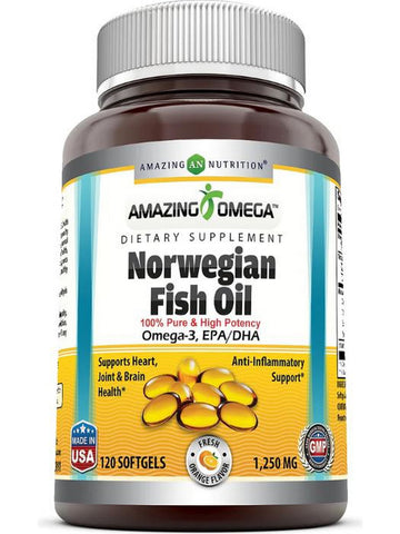 Amazing Omega, Norwegian Fish Oil, 1250 mg, Fresh Orange Flavor, 120 Softgels
