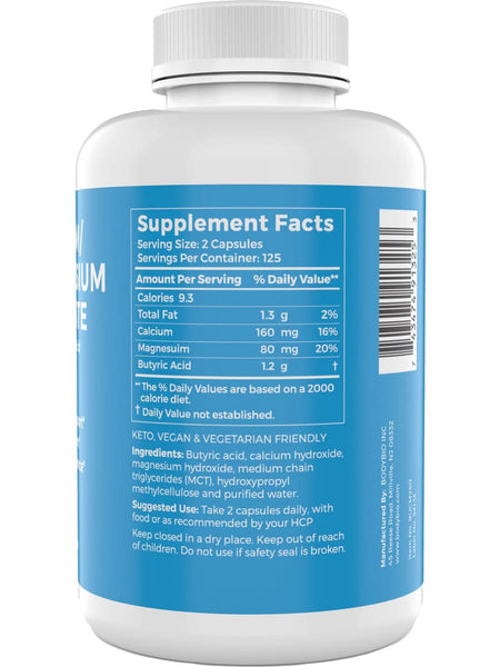 BodyBio, Calcium/Magnesium Butyrate, 250 Non-GMO Capsules