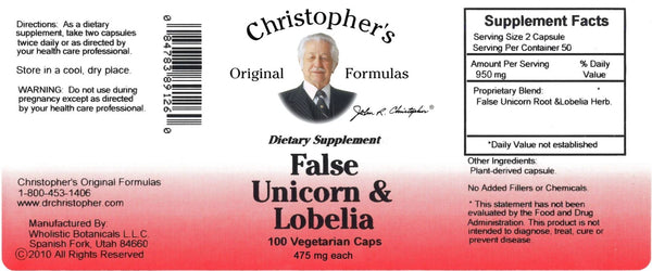 Christopher's Original Formulas, False Unicorn and Lobelia, 100 Vegetarian Caps