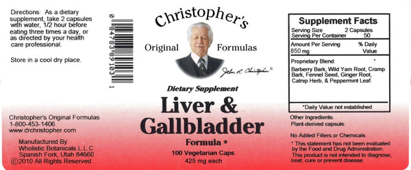 Christopher's Original Formulas, Liver & Gall Bladder, 100 Vegetarian Caps