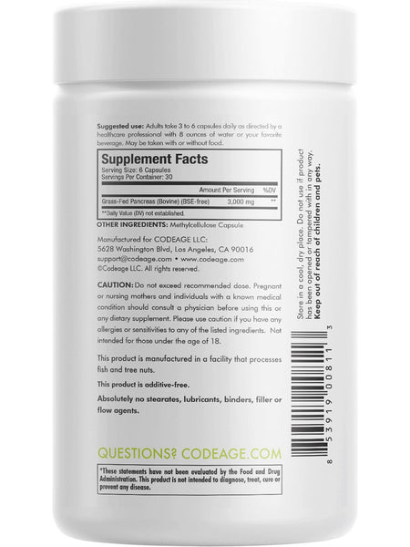 Codeage, Grass-Fed, Beef Pancreas, 180 Capsules