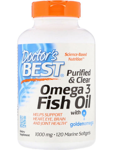 Doctor's Best, Purified & Clear Omega 3 Fish Oil, 120 softgels