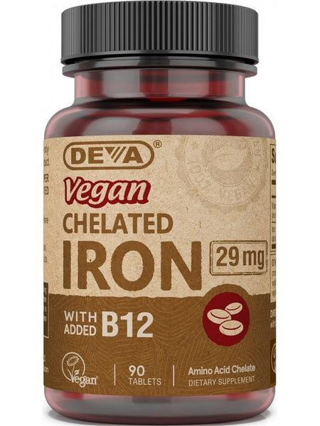 DEVA Nutrition, Vegan Chelated Iron, 29 Mg with added b12, 90 Tablets