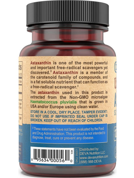 DEVA Nutrition, Vegan Astaxanthin Super Carotenoid, 12 Mg, 30 Vegan Caps