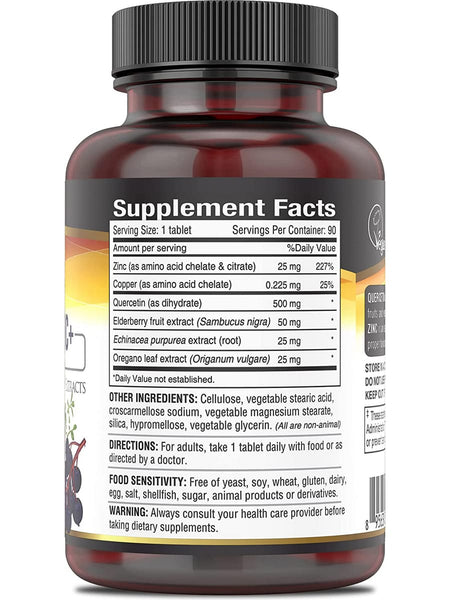 DEVA Nutrition, Vegan Quercetin Zinc+, 500 Mg, 90 Tablets